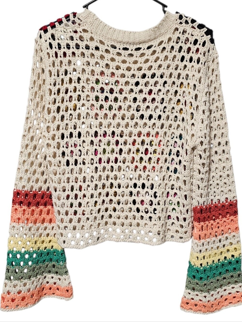 Davi & Dani Women's Granny Square Crotched Knit Bell Sleeve Sweater Size S - Picture 5 of 7